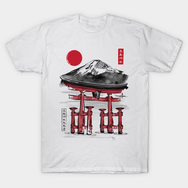 Torii of Itsukushima Shrine sumi-e T-Shirt by DrMonekers